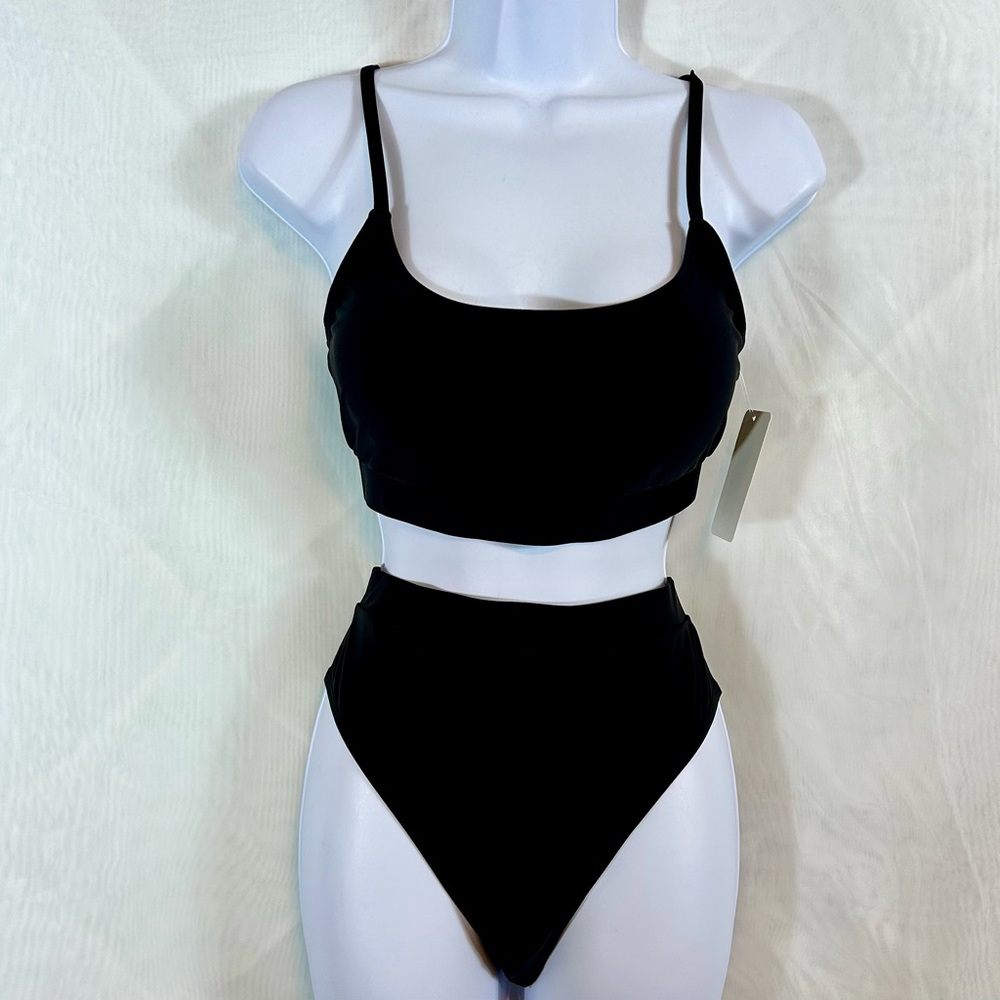 New 2 Piece Womens Black High Cut Swimsuit / Large